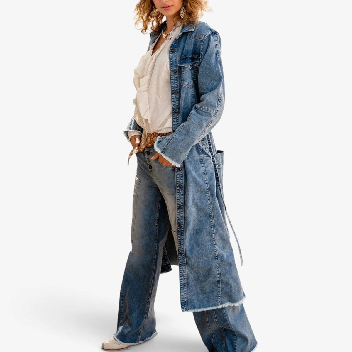 Lea™ Longline denimkjole med belte