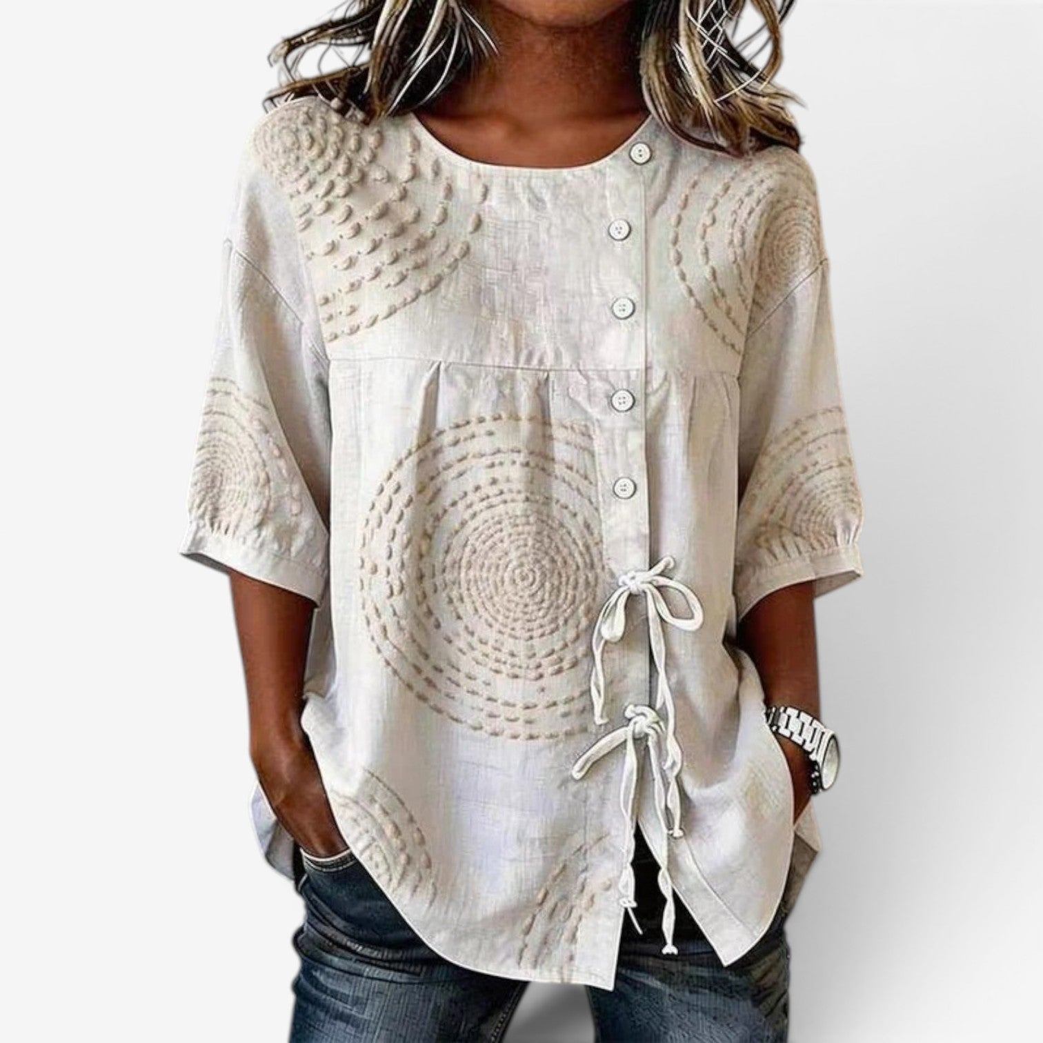 Melena™ Brodert linbluse