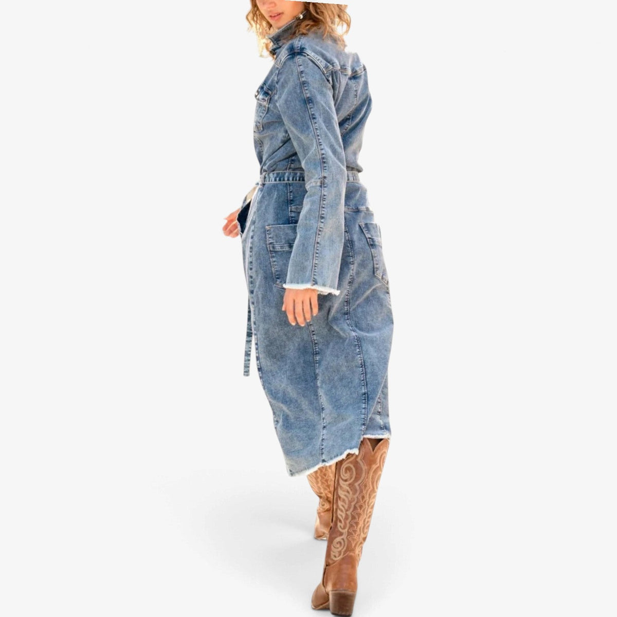 Lea™ Longline denimkjole med belte