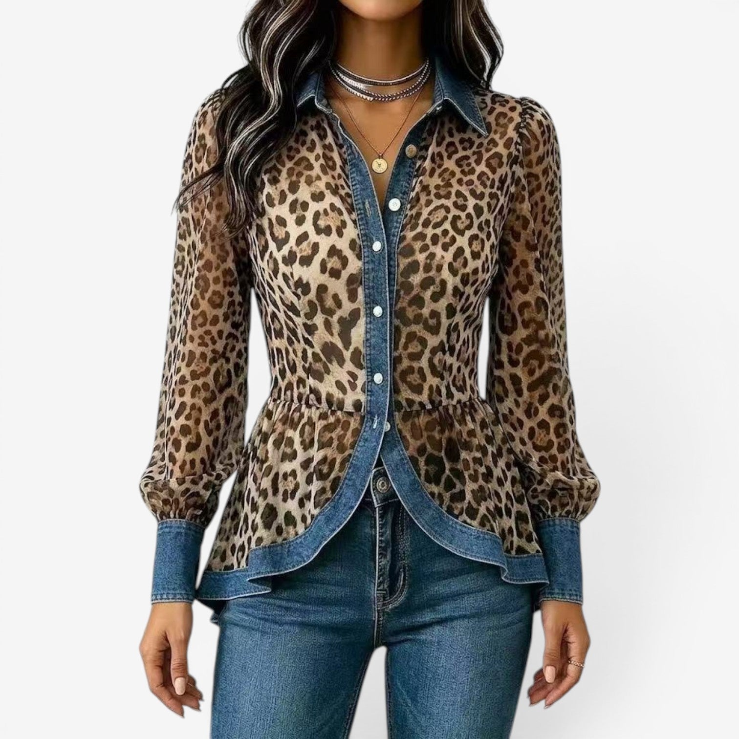 Lorie™ Peplumbluse med leopardmønster