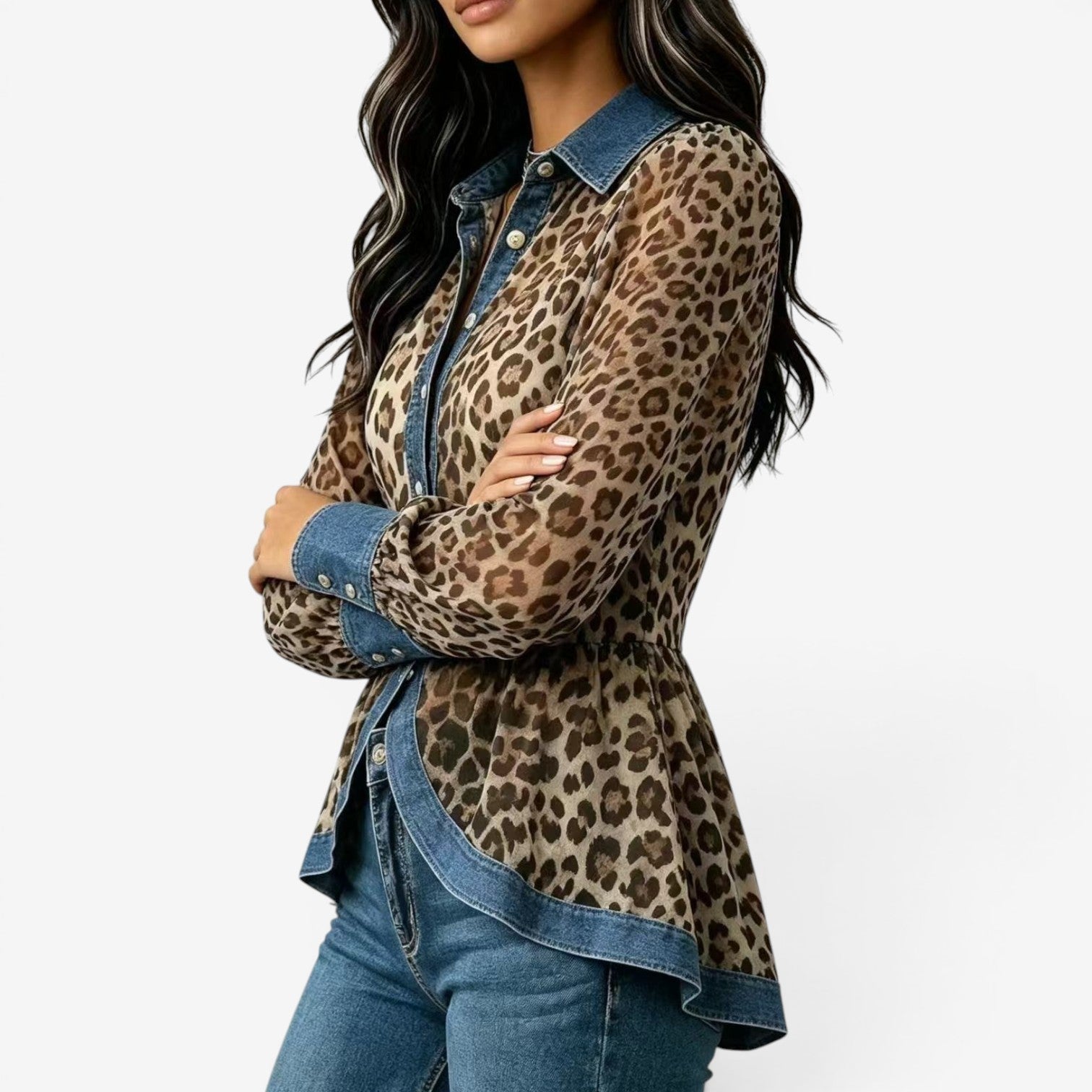 Lorie™ Peplumbluse med leopardmønster