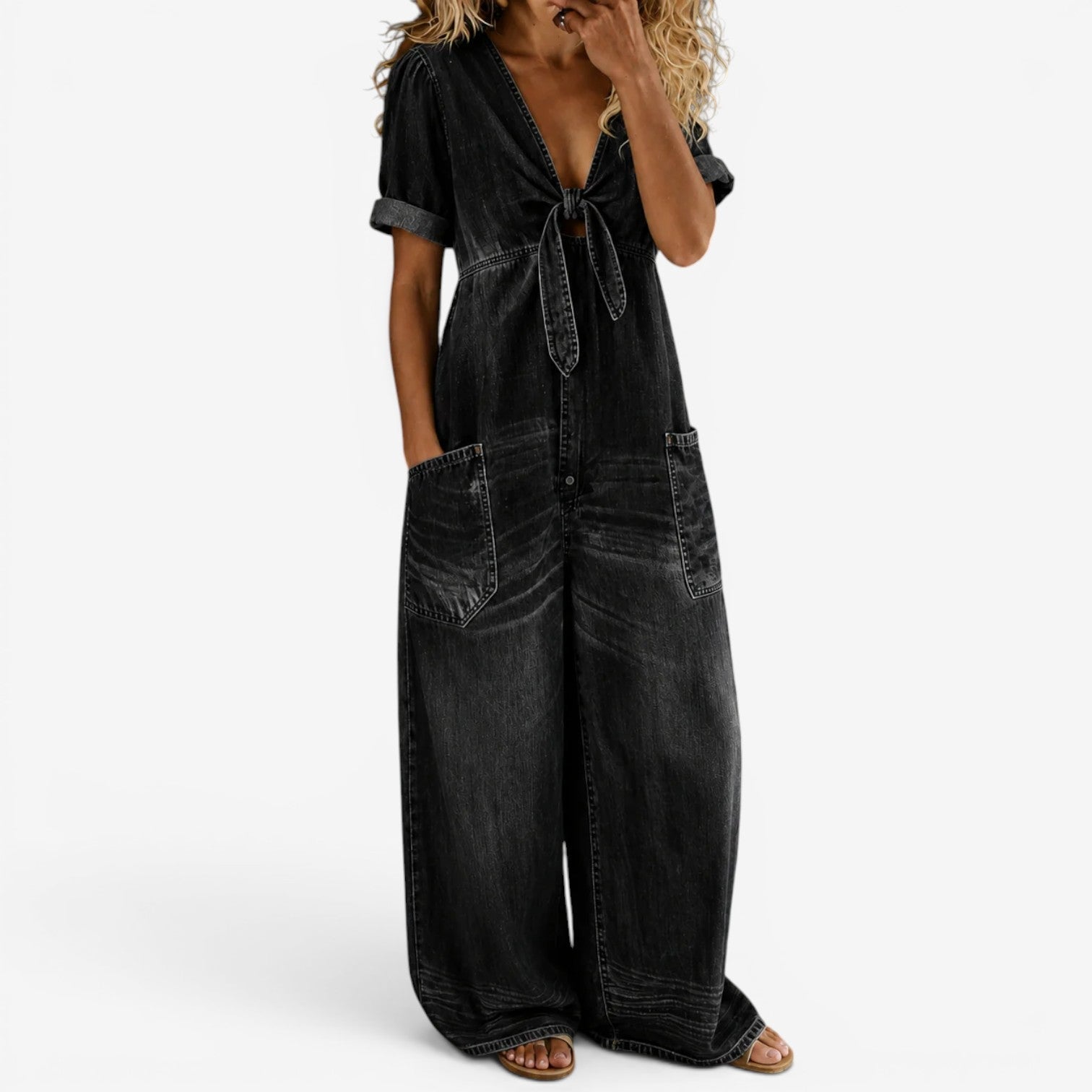 Farah™ Denimjumpsuit med knute