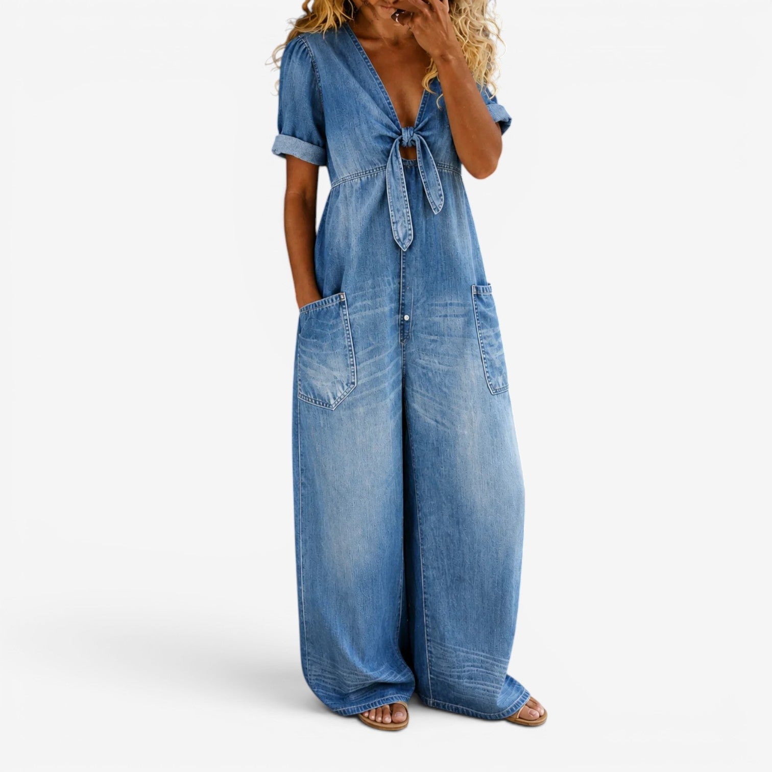 Farah™ Denimjumpsuit med knute
