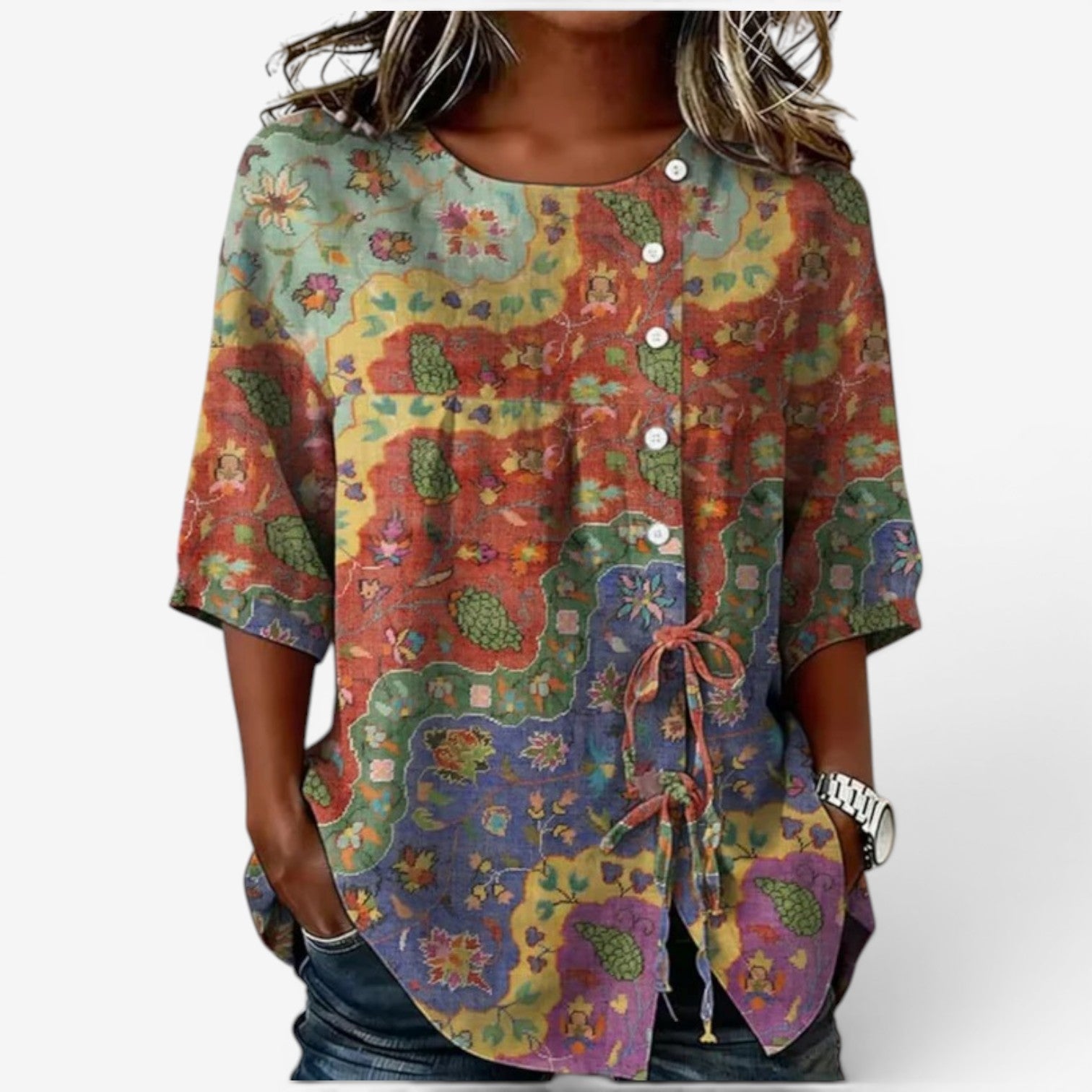 Melena™ Brodert linbluse