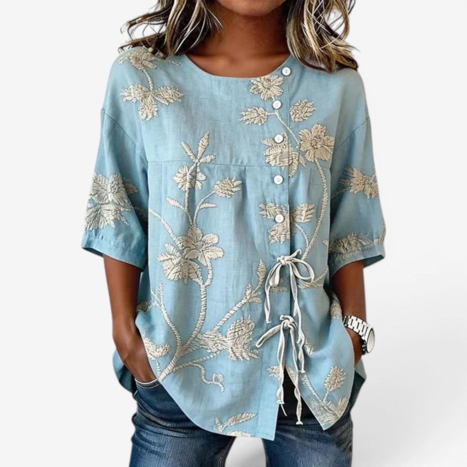 Melena™ Brodert linbluse