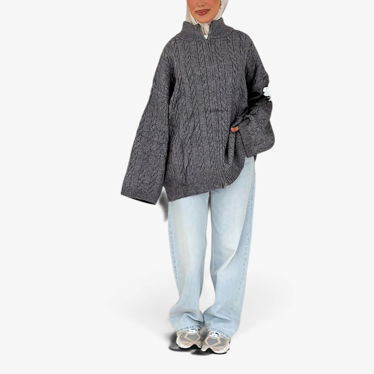Florine™ Teksturert Halvlynlås Strikkegenser