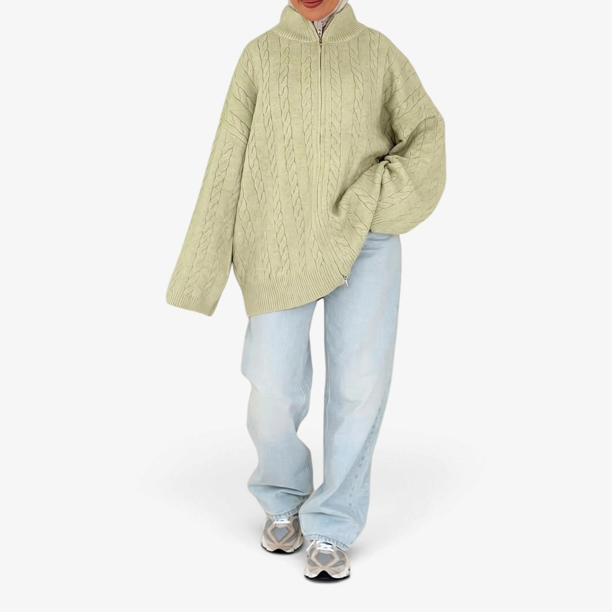 Florine™ Teksturert Halvlynlås Strikkegenser