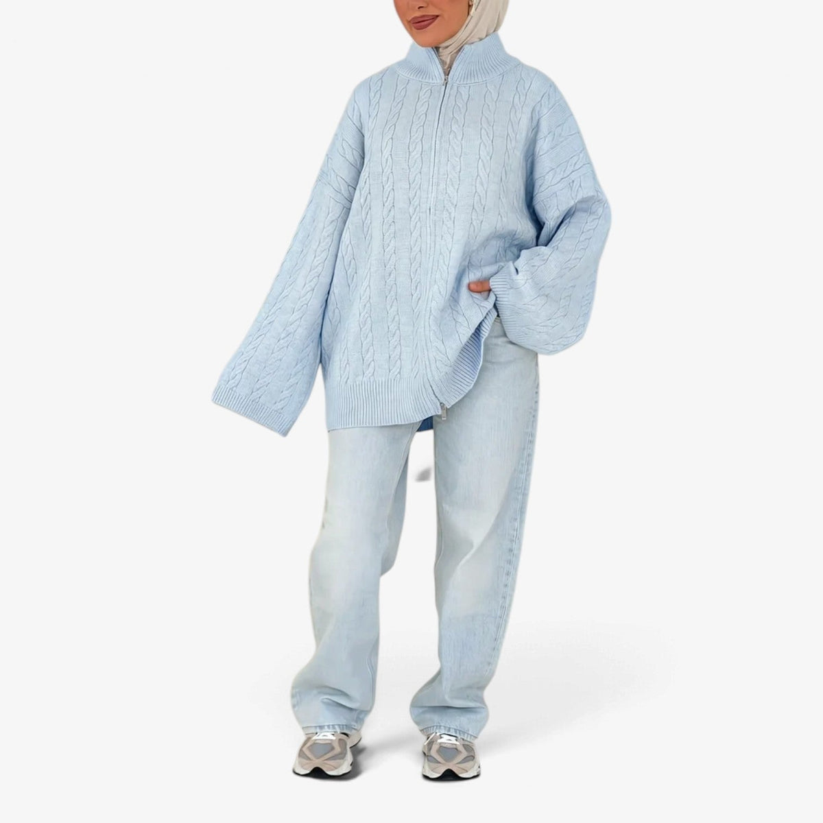 Florine™ Teksturert Halvlynlås Strikkegenser