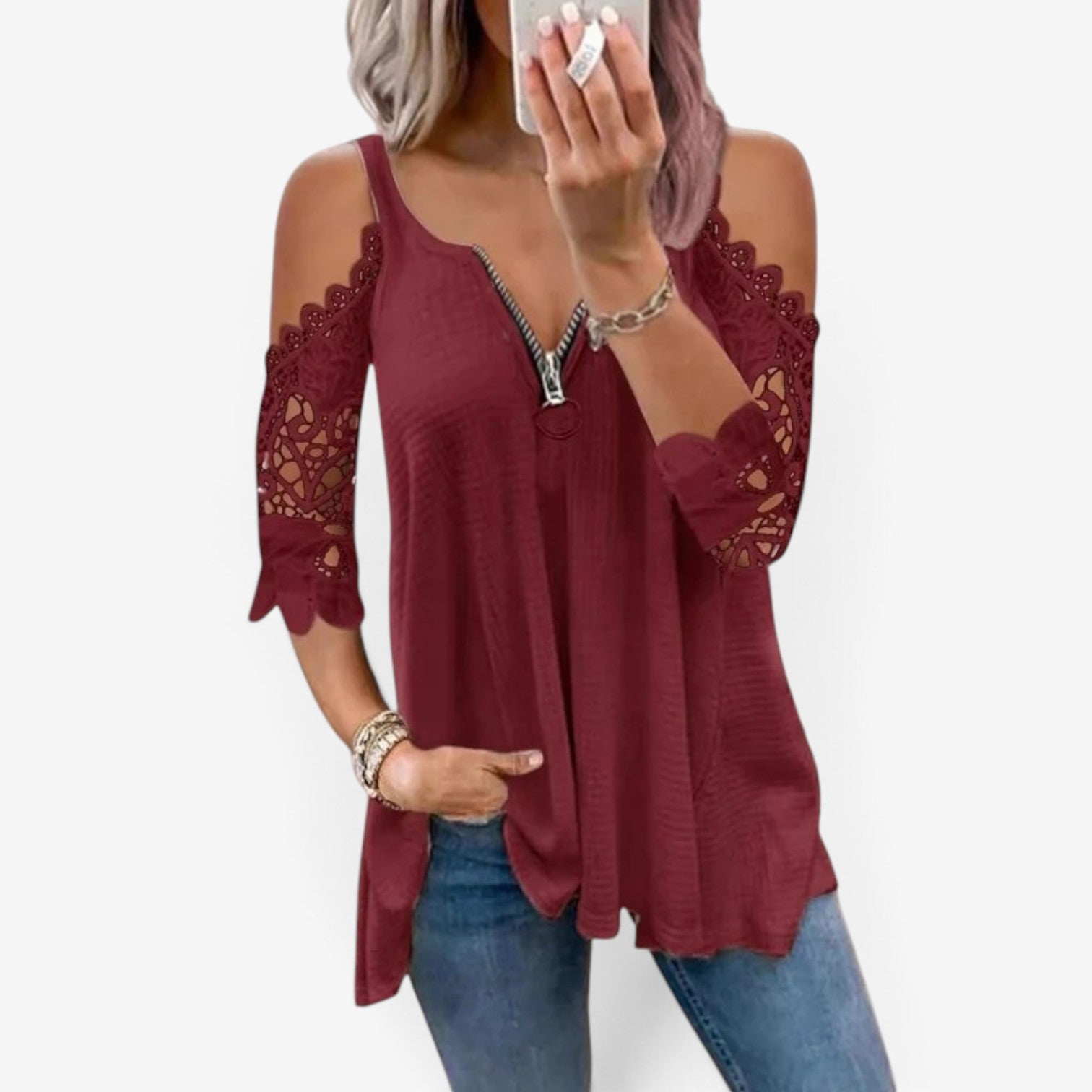 Deliah™ Bluse med blonderermer