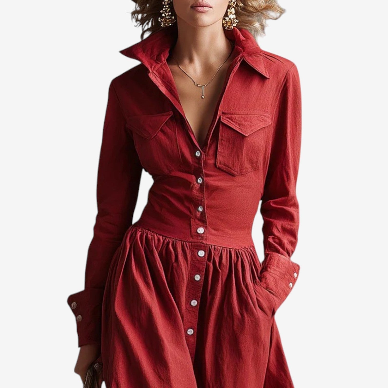 Janine™ Elegant knappeskjortekjole