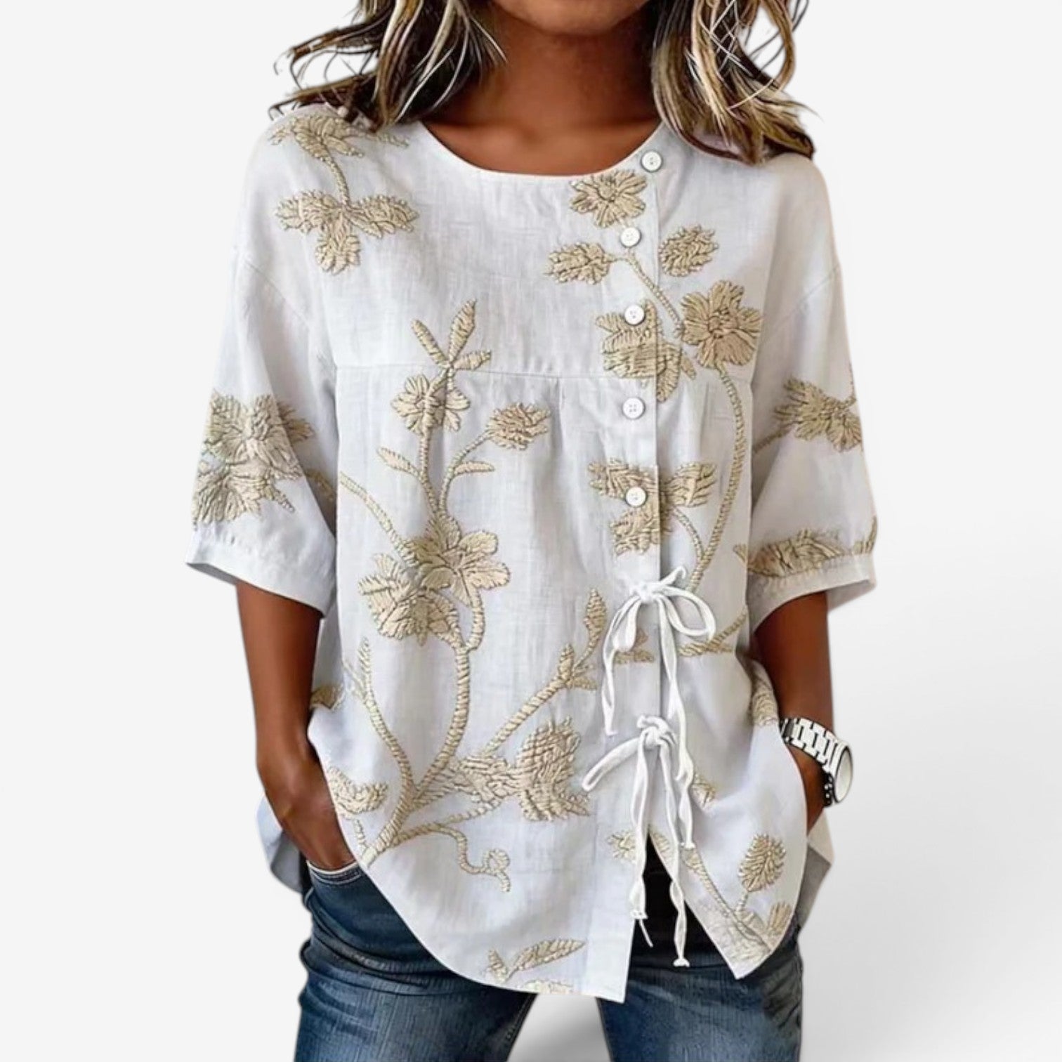 Melena™ Brodert linbluse